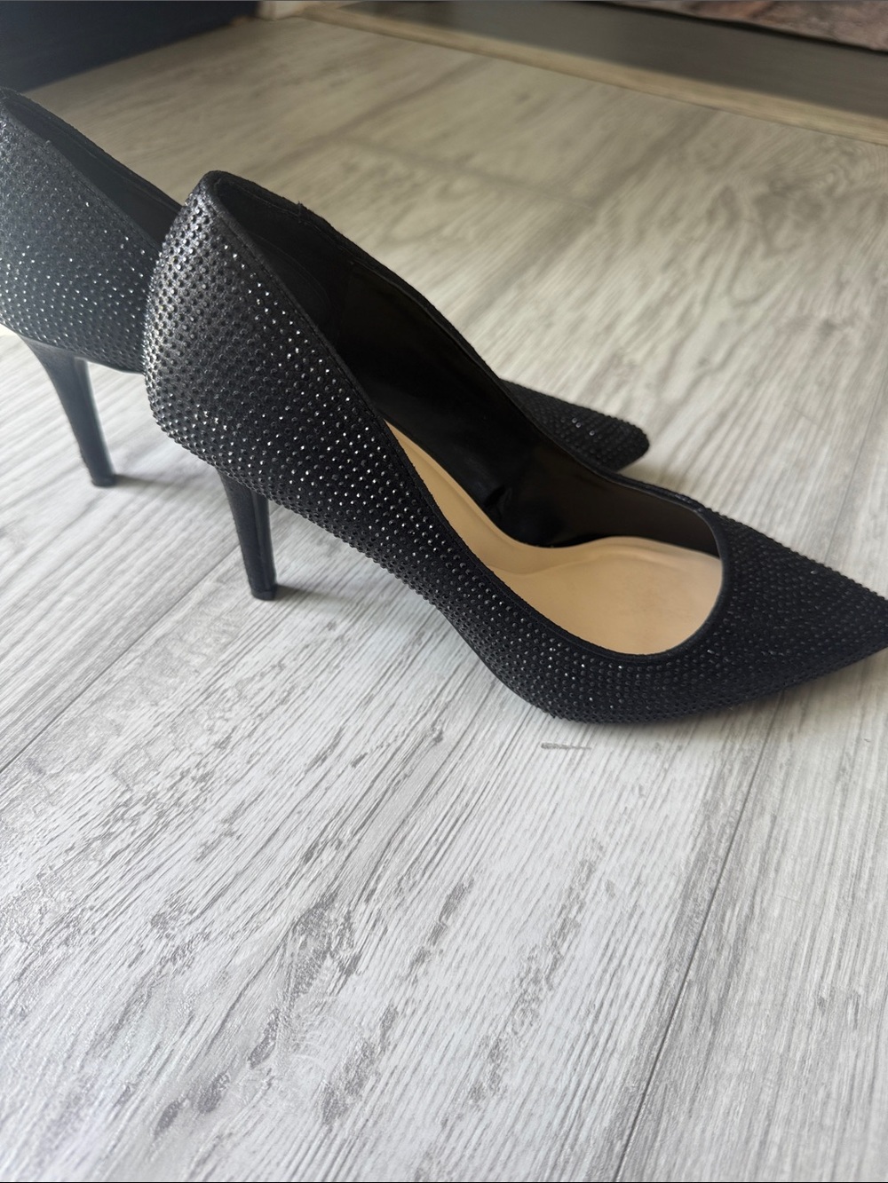 Jessica Simpson Black Rhinestone Pointed-Toe Stiletto Heels